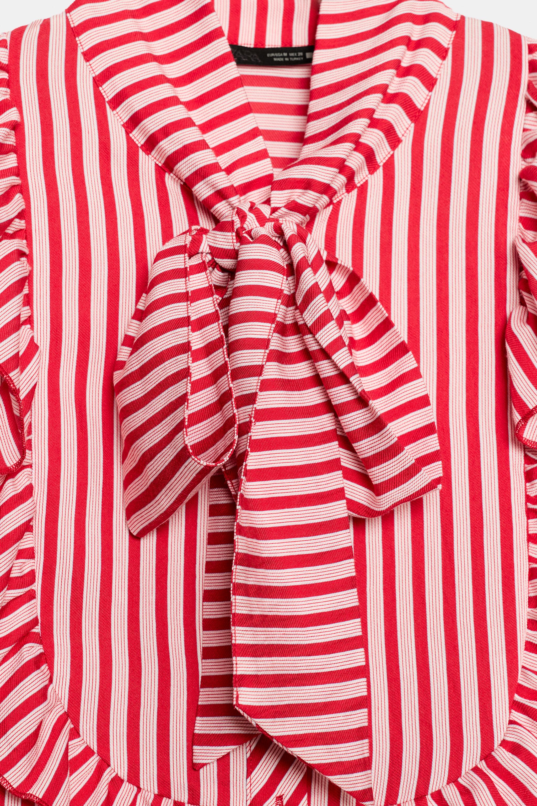 STRIPED TIE-NECK BLOUSE